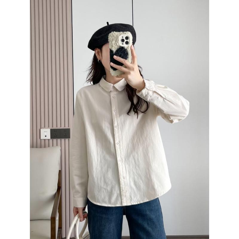 Pure Cotton Brushed Shirt for Women in Autumn Winter New Style Loose Slim Fashion Versatile High-end Shirt for Women