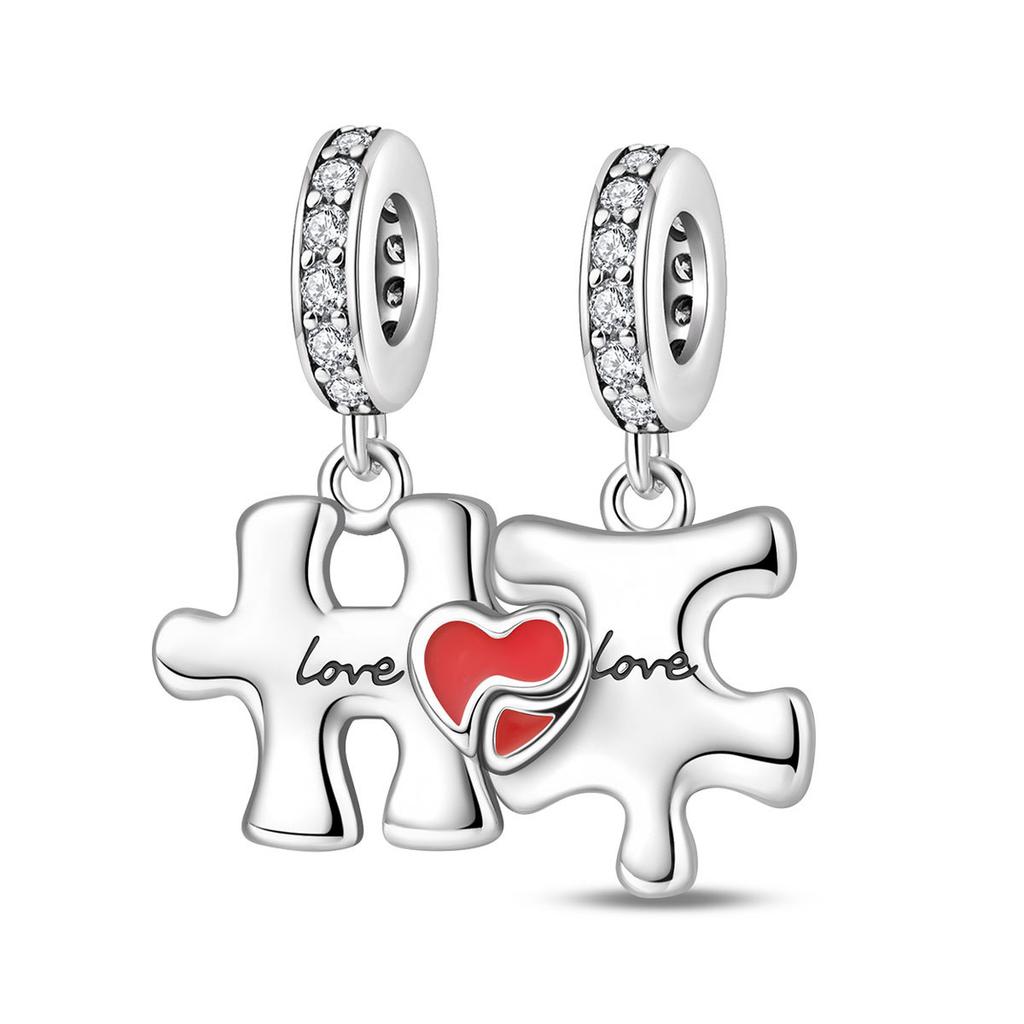 DIY Bracelet Charm Pendant Couple Wing Heart Puzzle Jewelry Making Craft Accessory