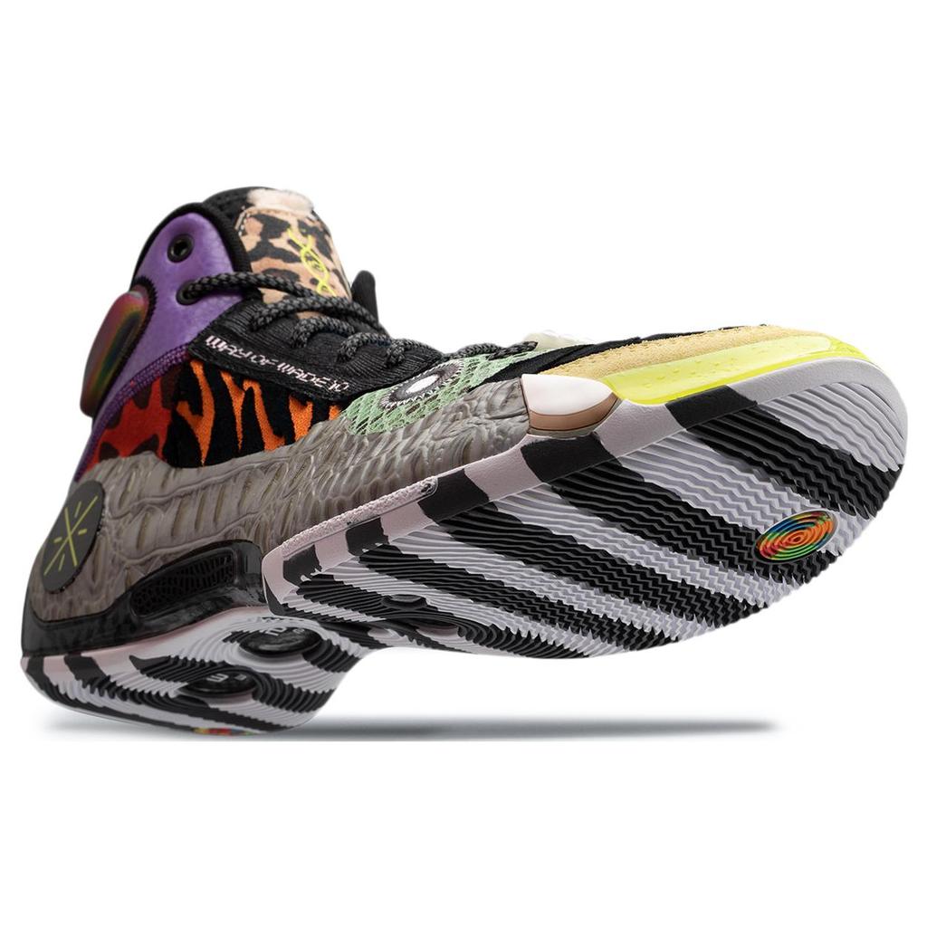New LiNing WOW 10 Zoo Cushioned Slip Resistant Mid Top Basketball Shoes Men's Black Purple Blue ABAS075-3