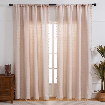 Cortinas Modernas de Algodón y Lino Impermeables Teñidas con Hilo Color Sólido Semicubrientes Pequeñas Frescas Sala de Estar Balcón Lujo Ligero Cortinas de Algodón y Lino