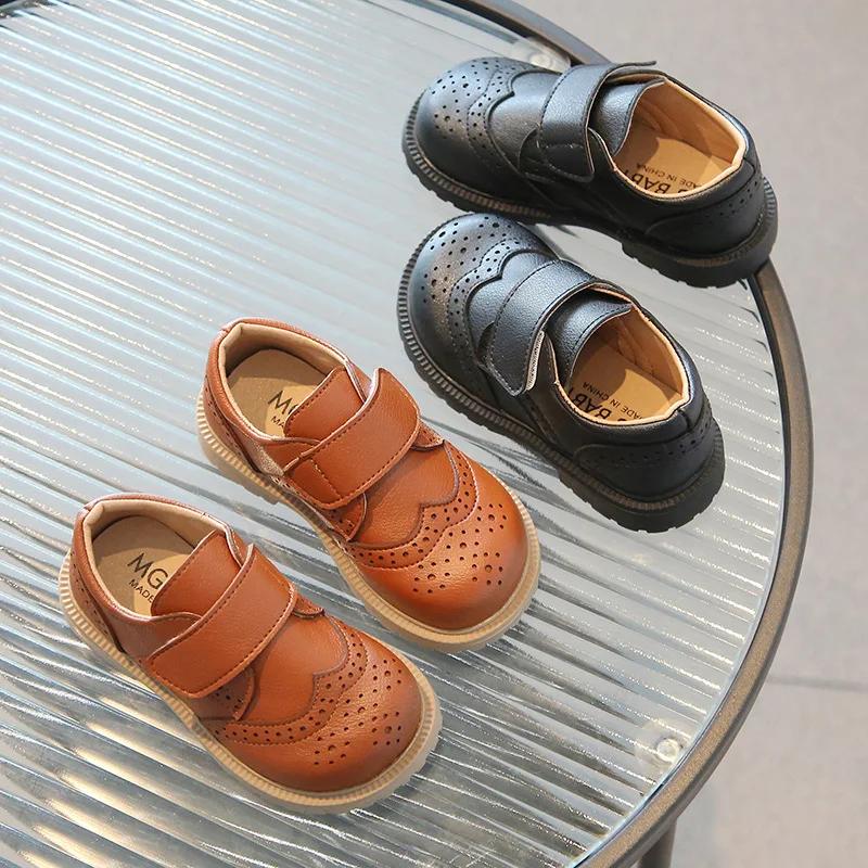Flats Heels Baby Boy Shoes Soft Leather British Boys Formal Party Shoe Kids Dress Shoes Office Black Brown Children Shoes F12224