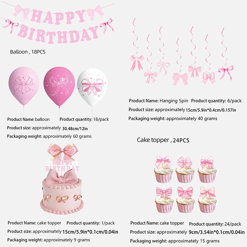 Girl Pink Bow Happy Birthday Banner Garland Bow Hanging Swirl Decorations Bow Birthday Party Party Decortions