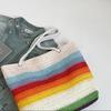 Borsa da Spiaggia alla Moda Borsa Intrecciata a Strisce Stile Bohémien Stile Pigro Borsa da Spiaggia Arcobaleno Borsa Tote Vuota Grande Capacità Vacati