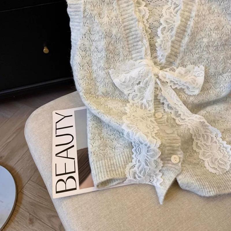 Spitze Schleife Weste Pullover Damen Neu 2025 Herbst Äußere Schicht Pulloverweste