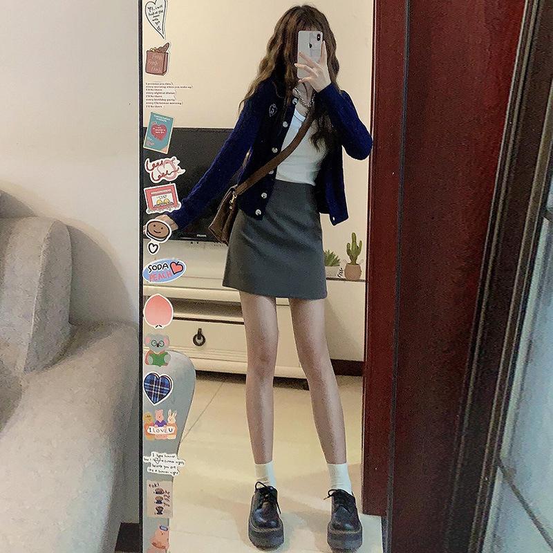 

Women s Gray Wool Blend High Waist A-Line Short Skirt - Slimming Petite Plus, Thick Hip Wrap for Spring, Autumn, Winter 2026 L