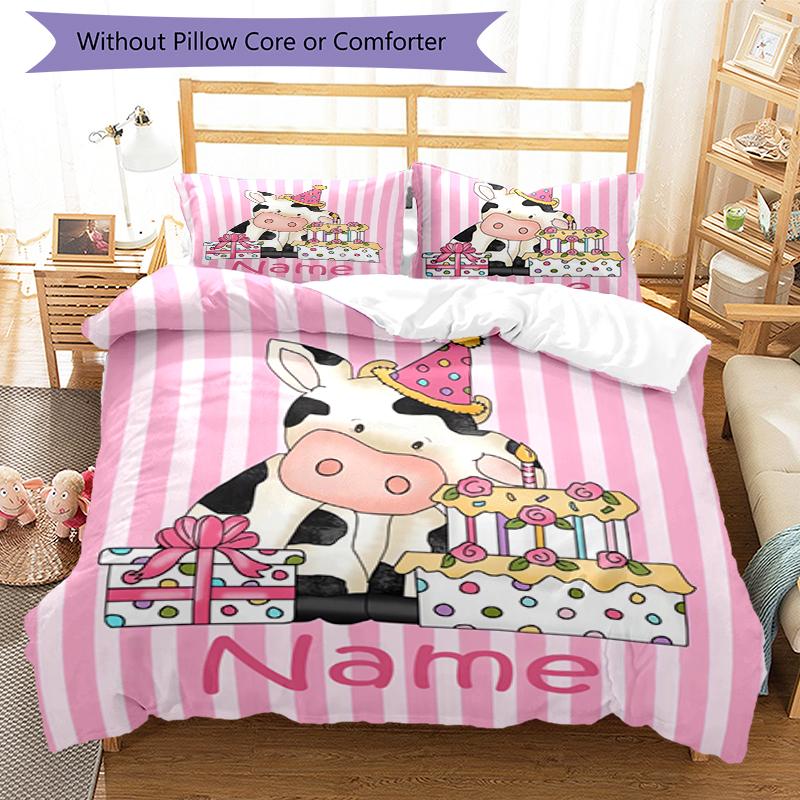 3pcs Custom Name Cow Bedding Set Duvet Cover Closure Includes 1 Duvet Cover & 2 Pillowcases, Soft and Comfortable for All Seasons.