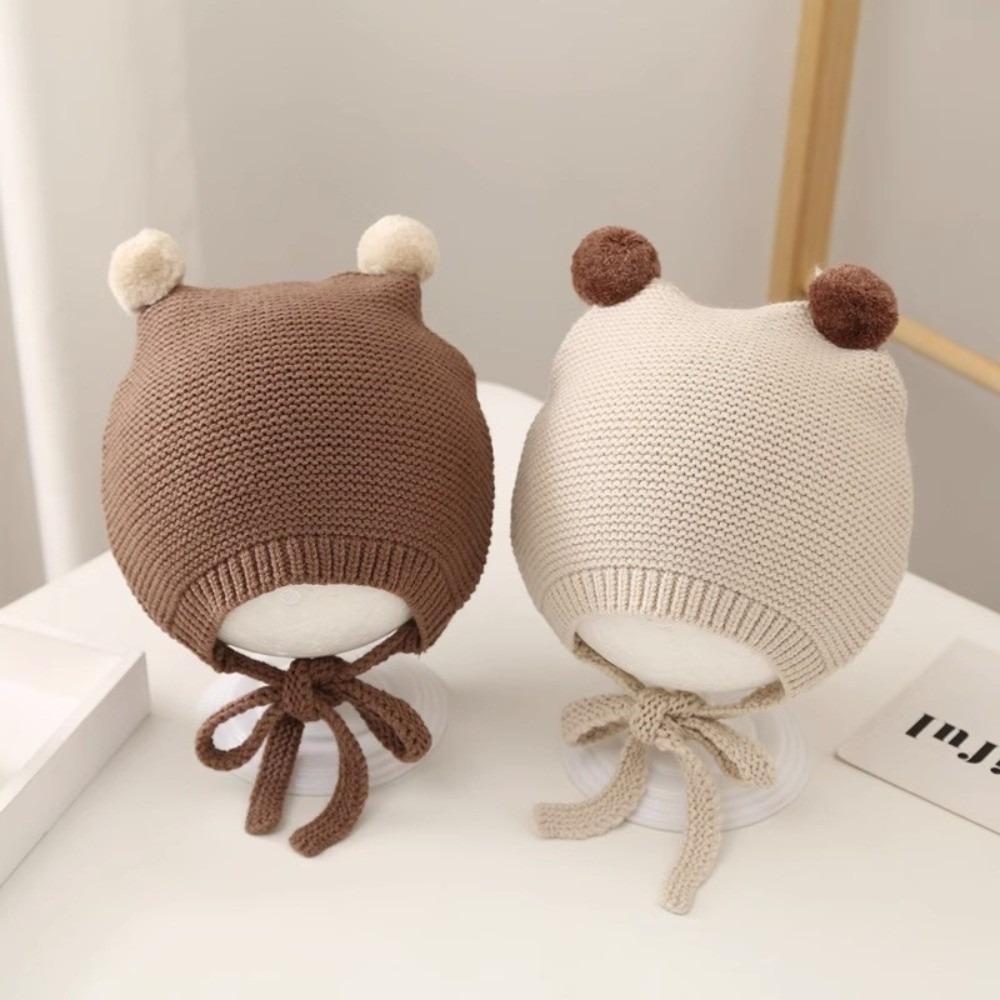 Soft Material Earflap Beanie Pom-pom Design Winter Hat Cute Knit Cap  For Girls