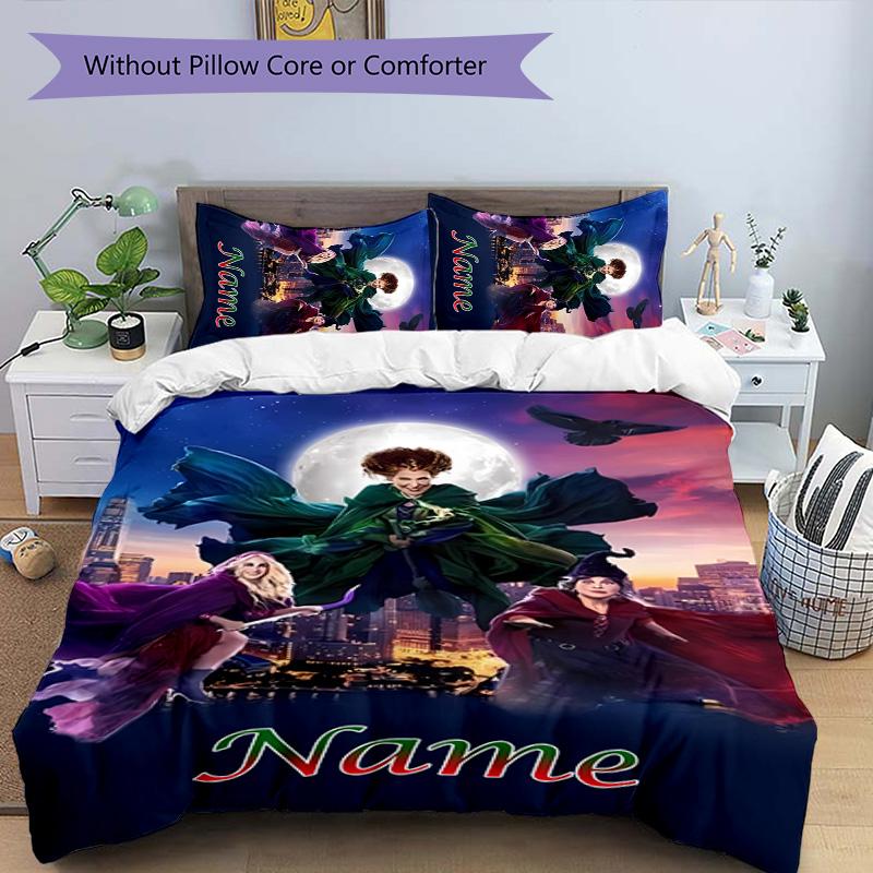3pcs Hocus Pocus Cover Set - Personalized Name, HD Printed Bedding with 1 Cover and 2 Pillowcases - Perfect for Home Decor, Easy Care