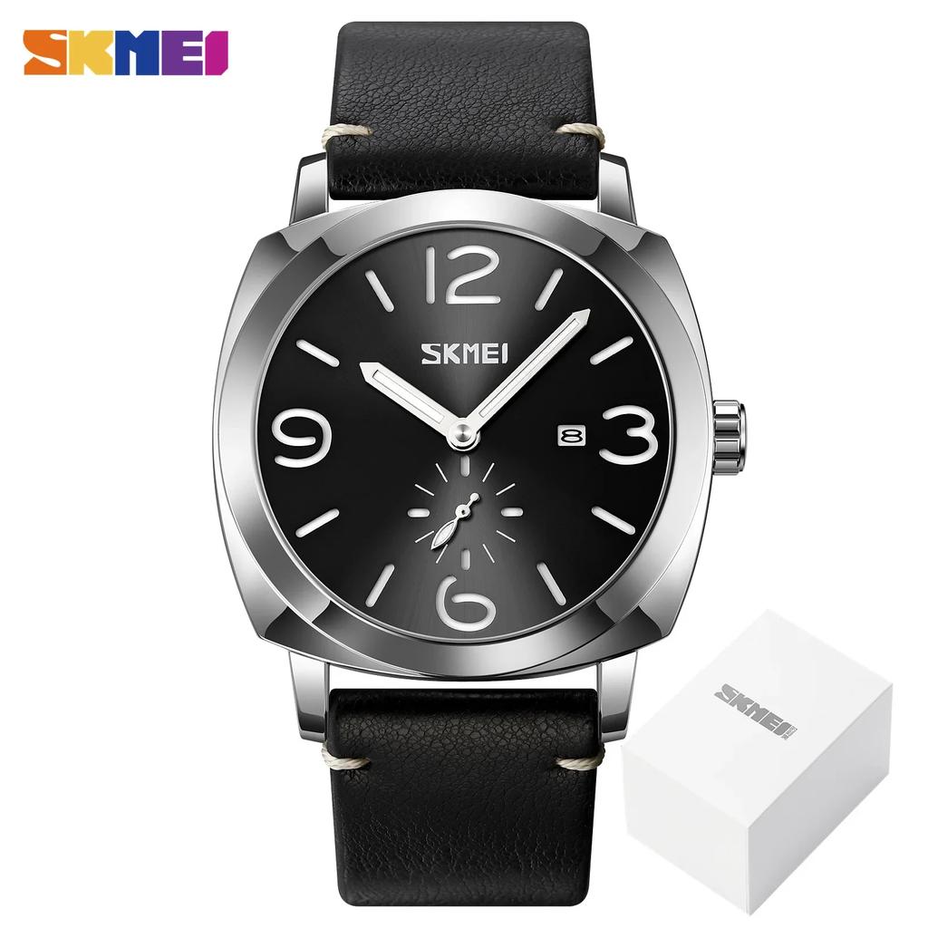 SKMEI 9305 Brand Luxury Genuine Leather Strap Quartz Wristwatches Male Simple Date Time Sport Watches Mens Clock reloj hombre