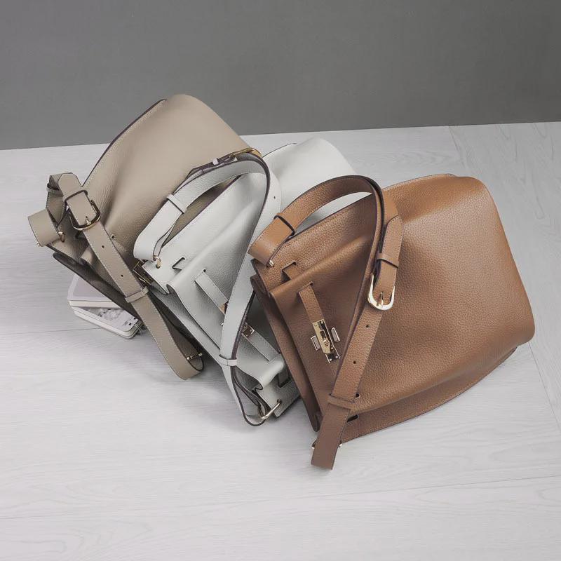 Sokelly 2025 Genuine Leather Crossbody Bucket Bag – Trendy Vertical Horseshoe Design