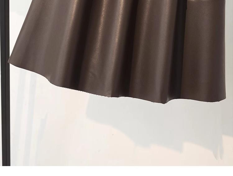 High-Waisted Coffee PU Leather A-Line Skirt - Autumn/Winter 2025 Mid-Length Slimming Pencil Design