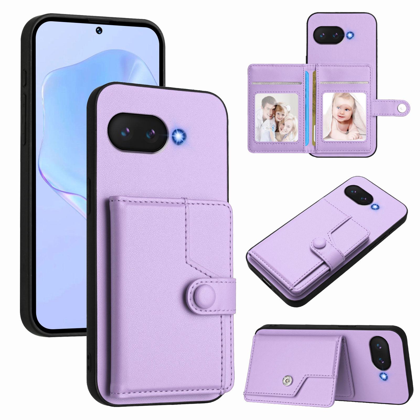 

For Google Pixel 9a Case RFID Blocking Card Holder Kickstand TPU+PU Leather Phone Back Cover Purple