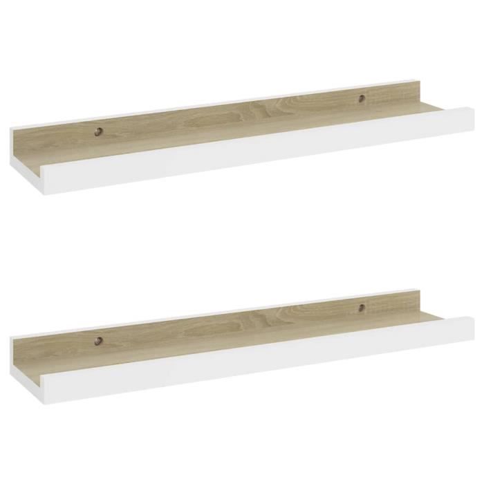 VidaXL Étagères murales 2 pcs Blanc et chêne Sonoma 40x9x3 cm