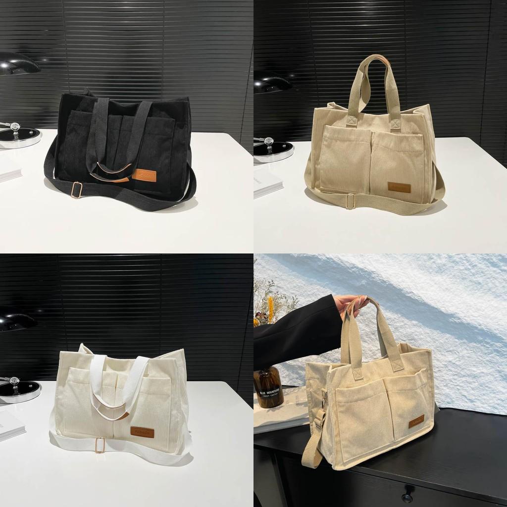 Contemporary Corduroy Soft Handbag Featuring Single Shoulder Strap For Wear Comfortable