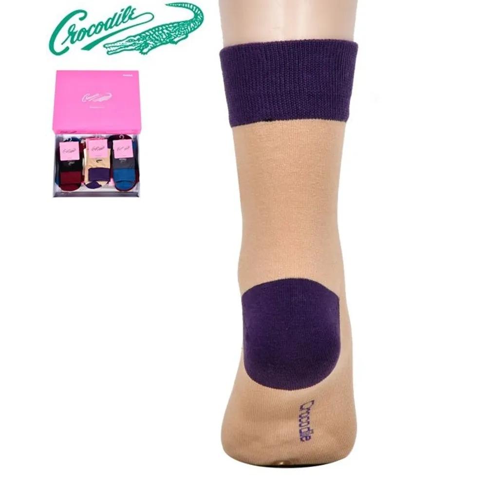 Crocodile Logo Embroidery Color Block Women's Casual Mid-Calf Socks