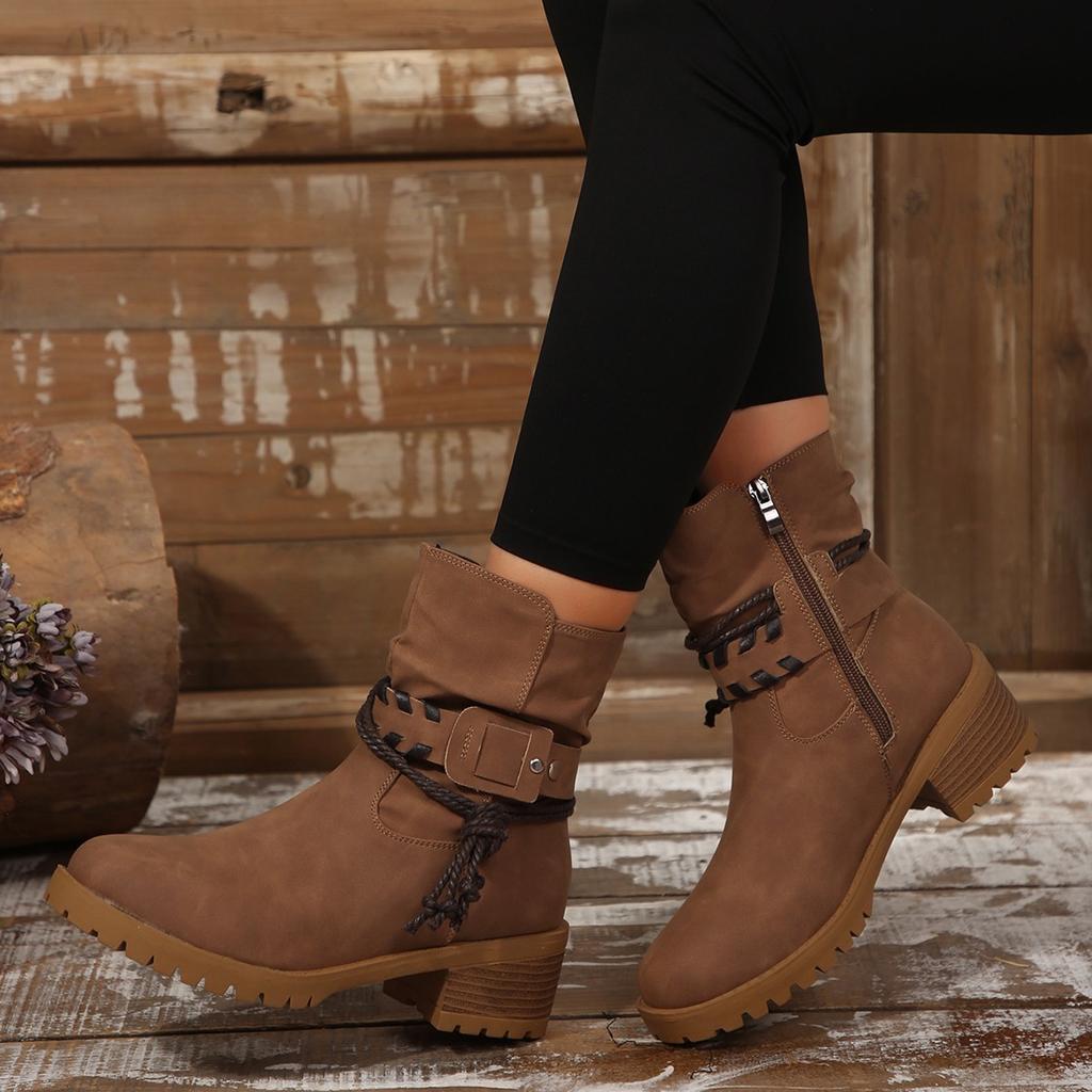 New Belt Buckle Vintage Martin Boots 2025 Winter Thick Heel British Style Strap Plus Size Boots for Women