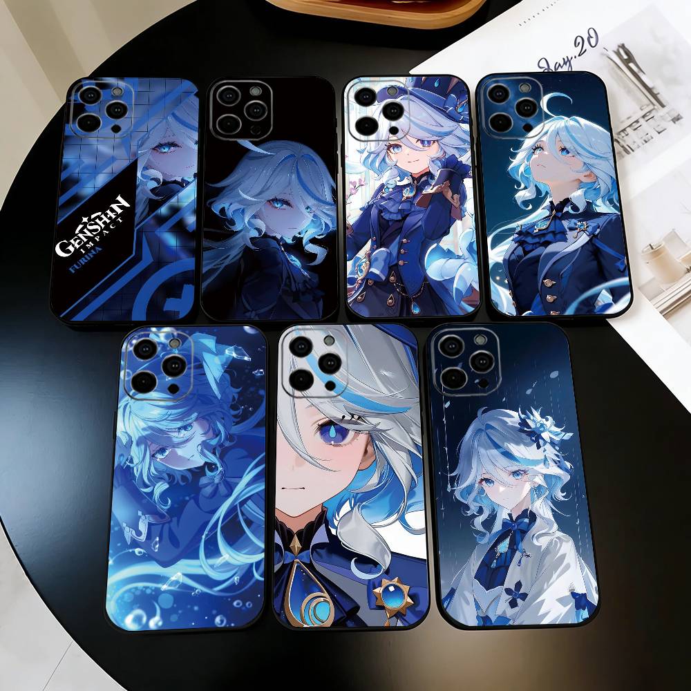 Genshin Impact Furina Phone Case For iPhone 17,16,15,14,13,12,11 Plus,Pro Max,XS,Soft Silicone Black Cover