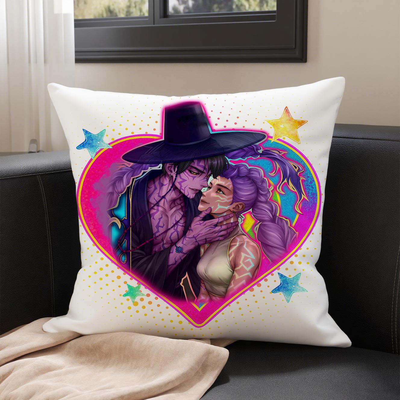 

KPop Demon Hunters Led by the blue cat, Zoey is playful: colorful anime patterns on the pillowcase, fashionable home decoration 16x16Inch