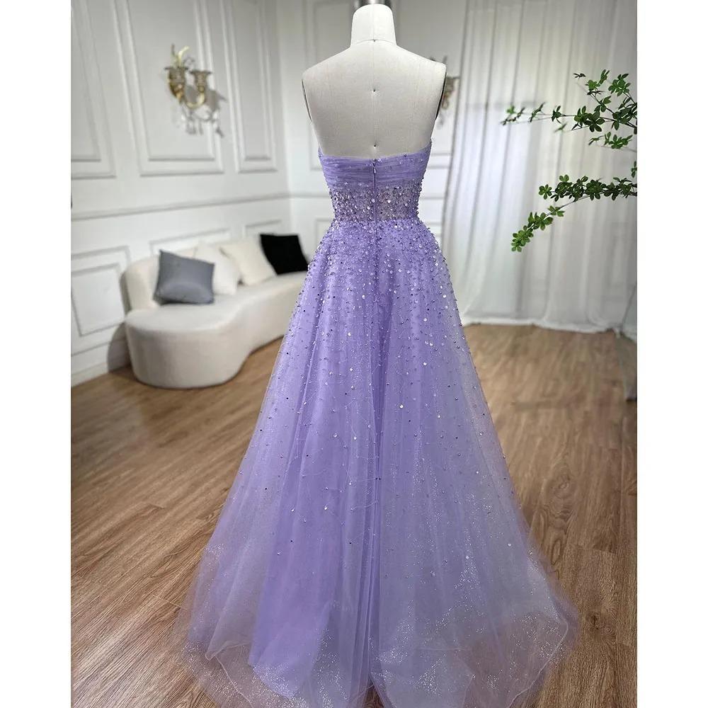 Off-white tube top A-word beaded long dress party celebrity host art test performance evening dress LA11009