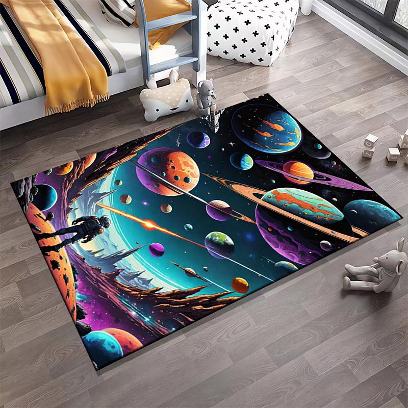 Colorful Space Adventure Carpet with Astronaut and Planetary Design Suitable for use as an anti-slip for living room bedroom sofas