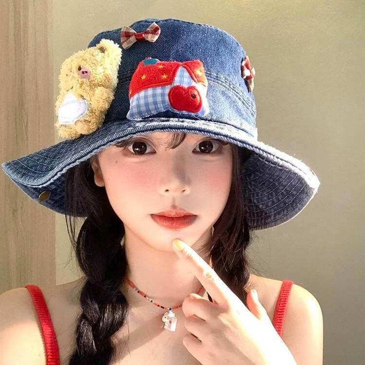 Cute Bear Cowboy Fisherman Hat Children Summer Big Brim Washbasin Hat Cartoon Outdoor Sun Hat