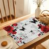 4pcs Elegant Red Rose & Black Butterfly Placemats On White Background - 12"x18" Polyester Woven Table Mats for Spring/Summer Dining, Wedding Banquets