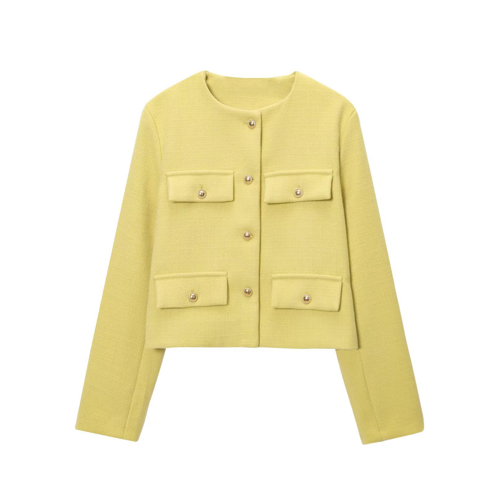 

DAFIFY Женская мода Повседневные однотонные с принтом Осень Зима С длинным рукавом С круглым вырезом Куртки и пальто S жёлтый