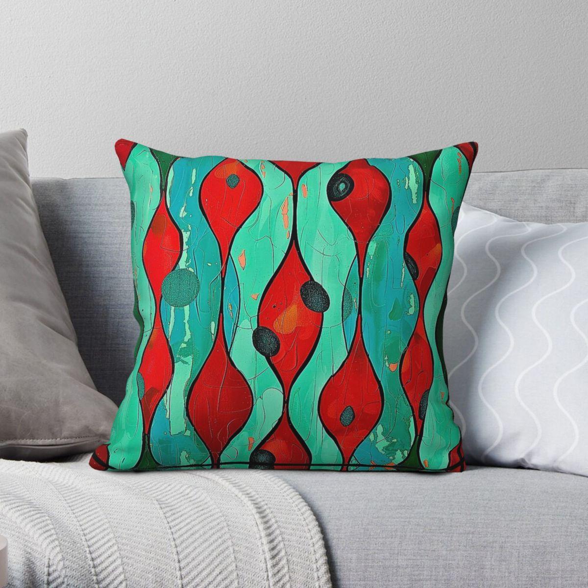 Lu Xika Chen Unisex Turquoise/Red Retro Vintage Square Pillowcase Polyester Linen Velvet Creative Zip Decorative Room Cushion Case