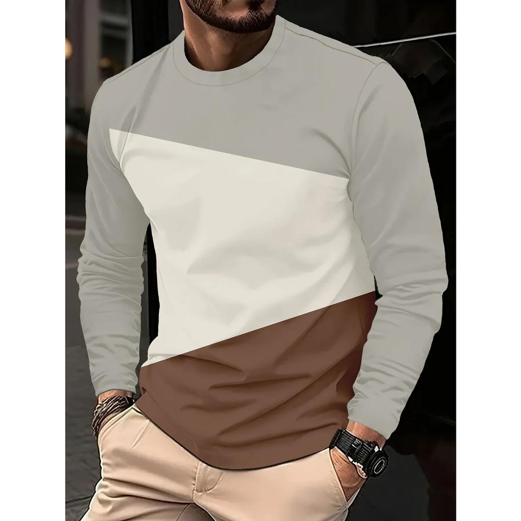 Stylish Striped 3D Print Long Sleeve Spring Fall Casual Vintage Round Neck Outdoor Sports T-Shirts