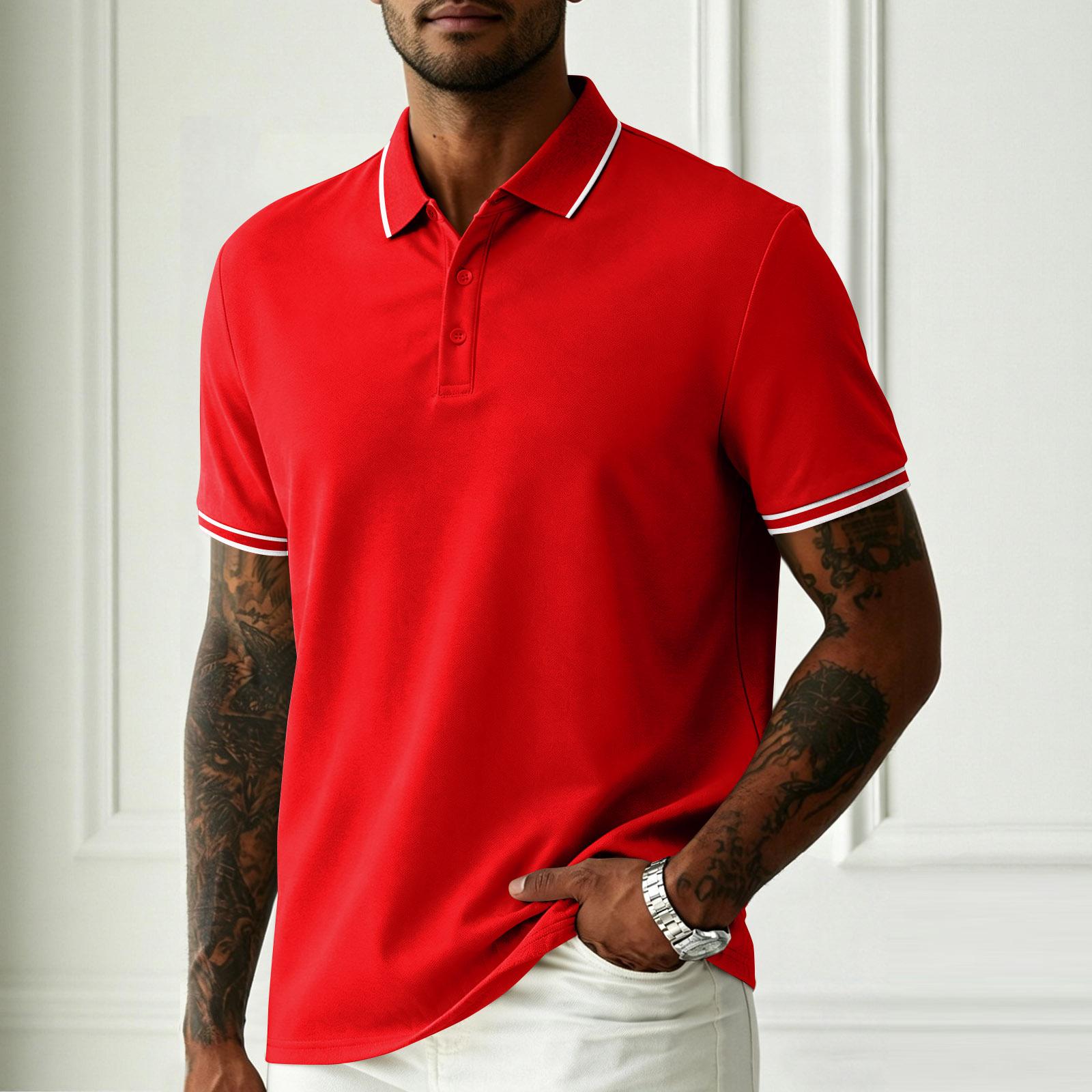 

Men s Summer Polo Shirt Short Sleeve Business Casual Slim Fit Collar Shirt Button Placket Lightweight Breathable Fabric XXXXL червоний