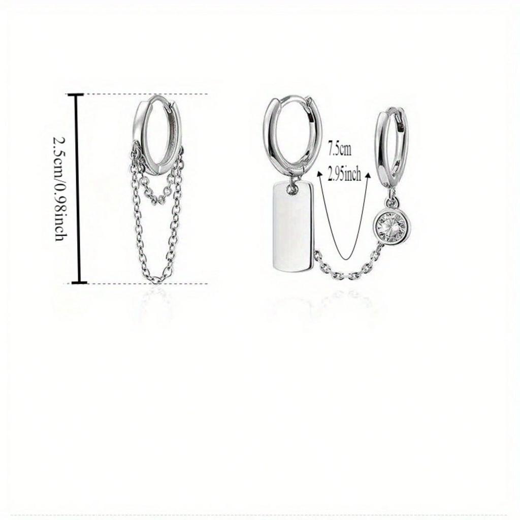 1 Pair of Fashionable Retro Round Chain Earrings and Ear Clips, Paired with Cool and Simple Hip-hop Style, Asymmetrical Earrings