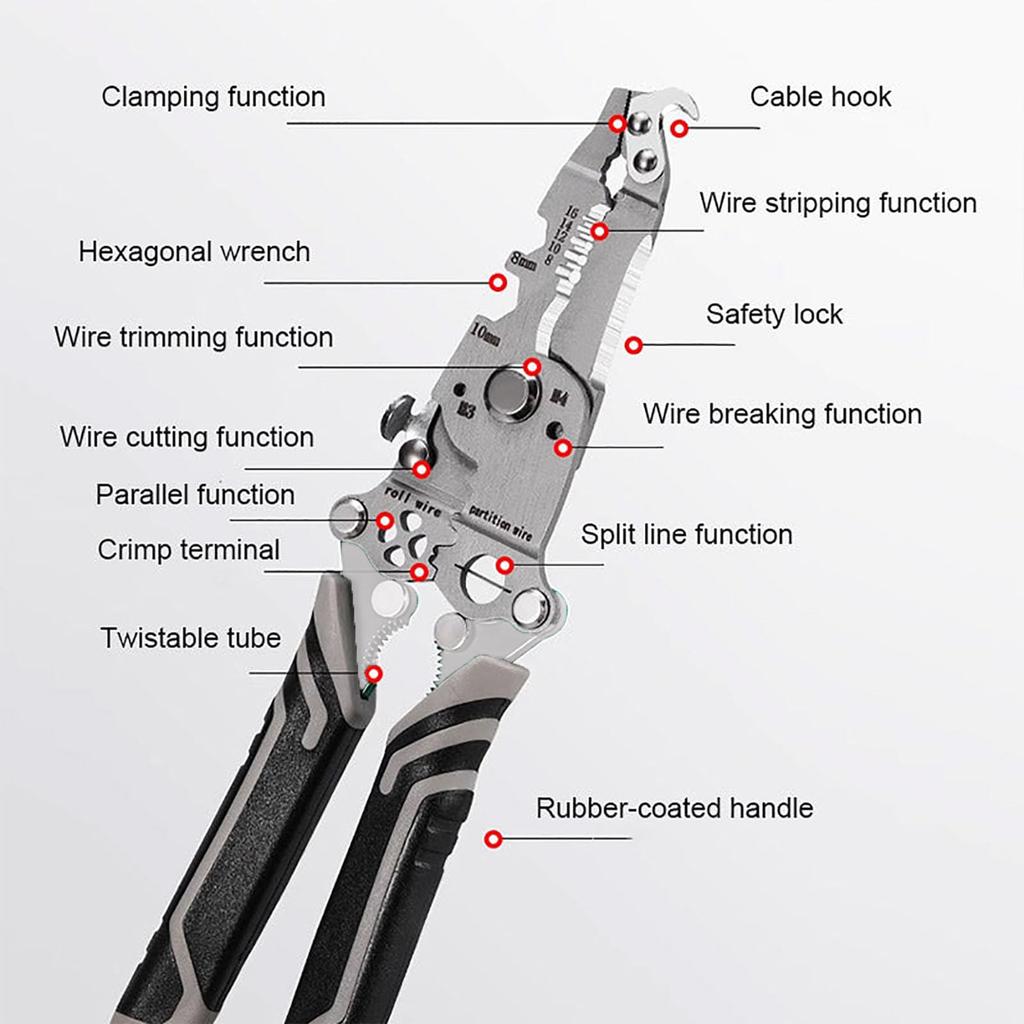 Electrician Wire Cutter Stripper Crimper Tool Multifunctional Foldable Stripping Range and CV Steel Blade for DIY