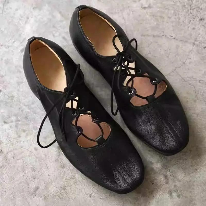 Fashion Leather Women's Shoes Round Toe Female Footwear Low Heels Shallow Mouth Ballet Flats Oxfords Genuine Leather Dress Retro