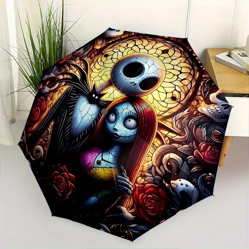 

Jack Skellington, Sally Automatic Opening and Closing Umbrella - 8 Ribs Portable Folding Umbrella with Plastic Handle, Suitable for Leisure