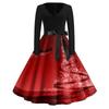 Women's Casual Vintage V-Neck Dress with Christmas Snowflake and Tree Print for Holiday Parties