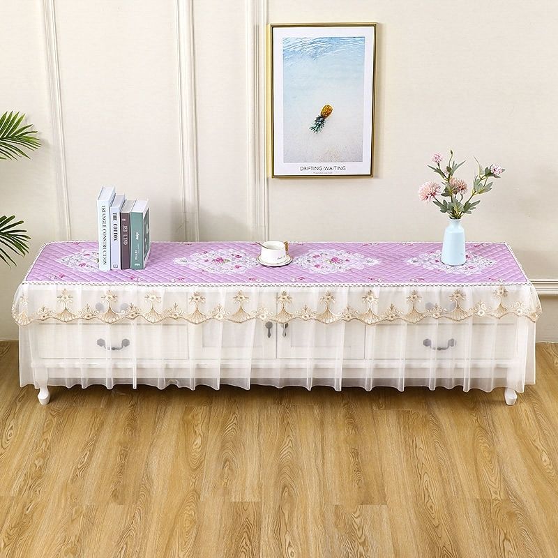 

TV Cabinet Set Dustproof Cloth High-Grade Tea Table Cloth Cover Fabric Lace Plaid with Cotton Layer Non Slip Modern Minimalist Fresh purple 40*50 High 15