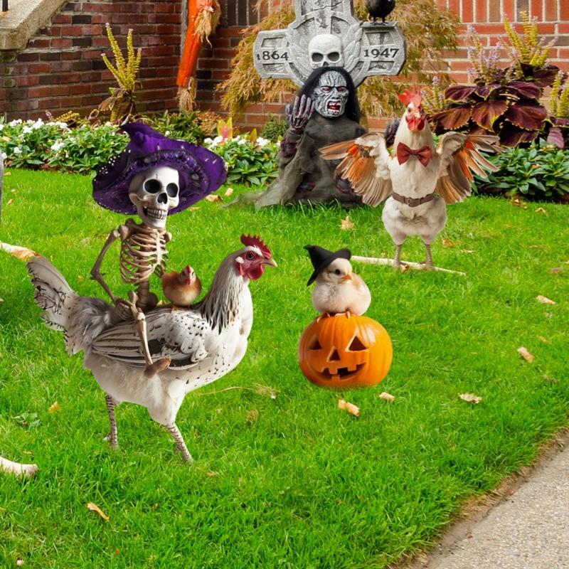 3Pcs Iron Halloween Garden Decorations Durable Rustproof Chicken Stakes Easy Install Outdoor Party Landscape Ornament