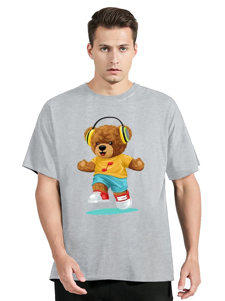 

Cool Bear Dancing While Listening Music With Earphone Cartoon TShirts Cotton Tops Tees Mens Clothes Oversized Unisex Tshirt S