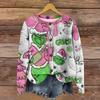 Women's Round Neck Top Printing Thickened Plush Cashmere Warm Long Top