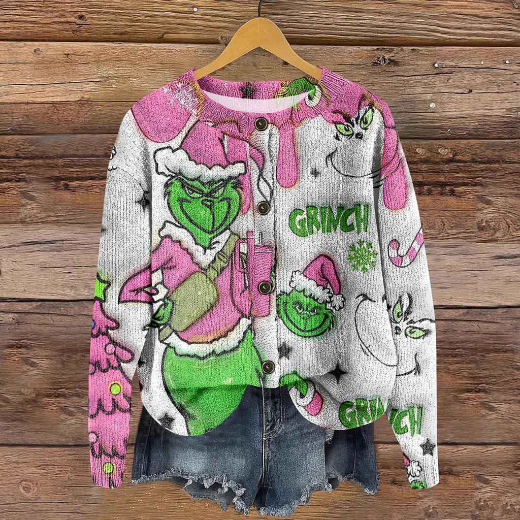 Women's Round Neck Top Printing Thickened Plush Cashmere Warm Long Top