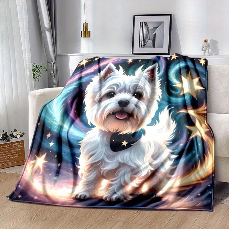 1pc. Celestial Westie Plush Blanket - Perfect for Home, Office, Outdoors, Gift Idea, Suitable for All Seasonsz041728