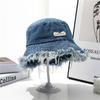 New Summer Logo Blue Washed Denim Large Bucket Hat For Women Outdoor Sun Hats With Tassel Top Quality Girls Fisherman Cap Gift