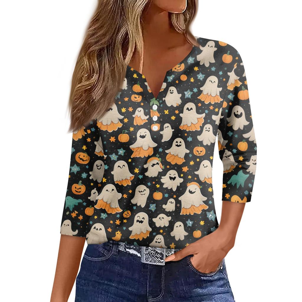 Women's Casual Fashion Sexy Comfortable V-Neck Halloween Seven Sleeve Top