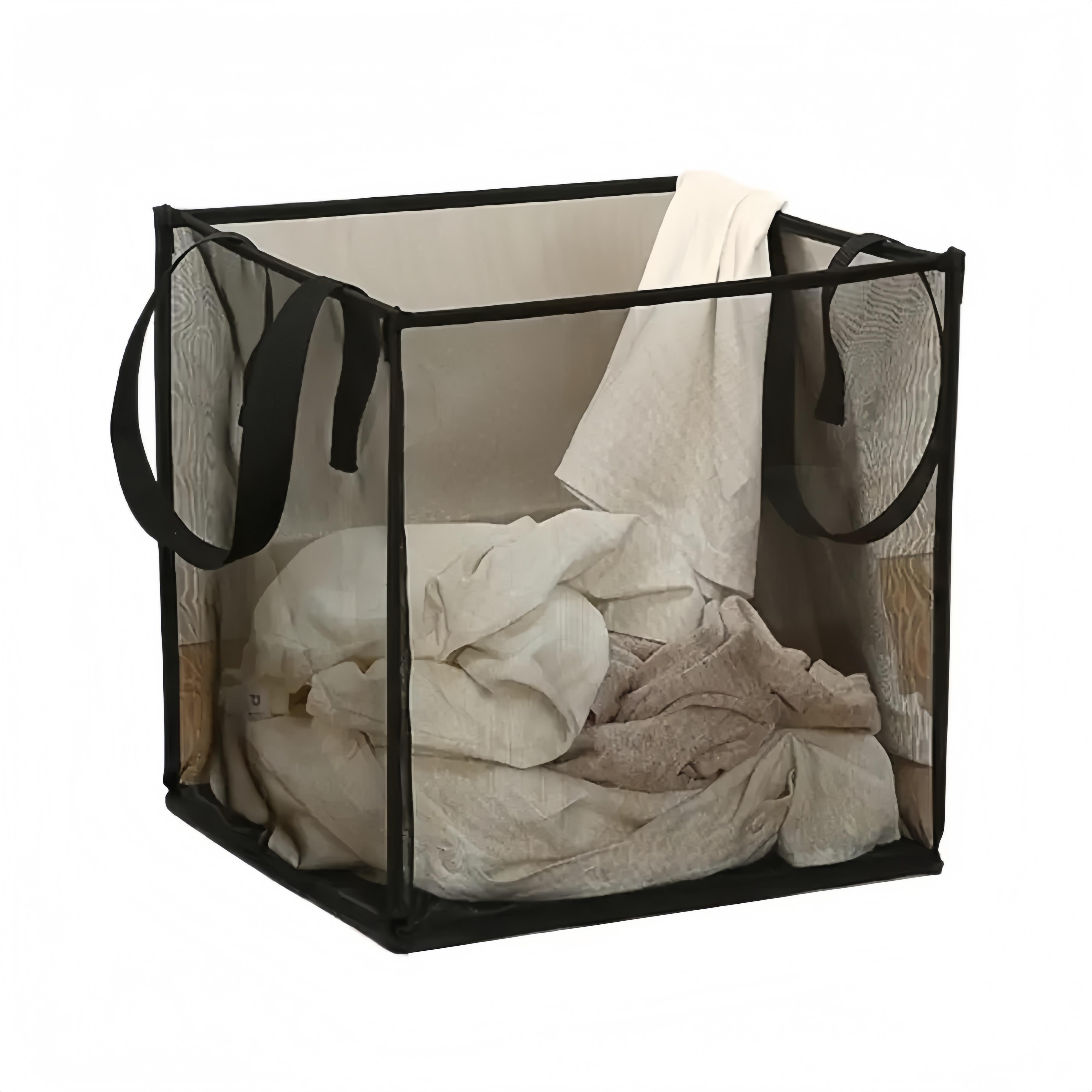 

1pc Square Dirty Clothes Basket Foldable Durable Breathable Large Capacity Mesh Storage Bag Simple Bathroom Laundry Basket