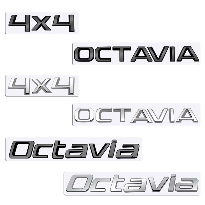 REOY4 MetaL 3D Badge Logo Car Rear Trunk Body Sticker Letter Emblem For Skoda OCTAVIA 4X4 Accessories Glossy Black Matte black