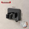 Stainless Steel No-Drill Mop & Broom Holder with Hooks - Wall-Mounted, Strong Adhesive Storage Clip