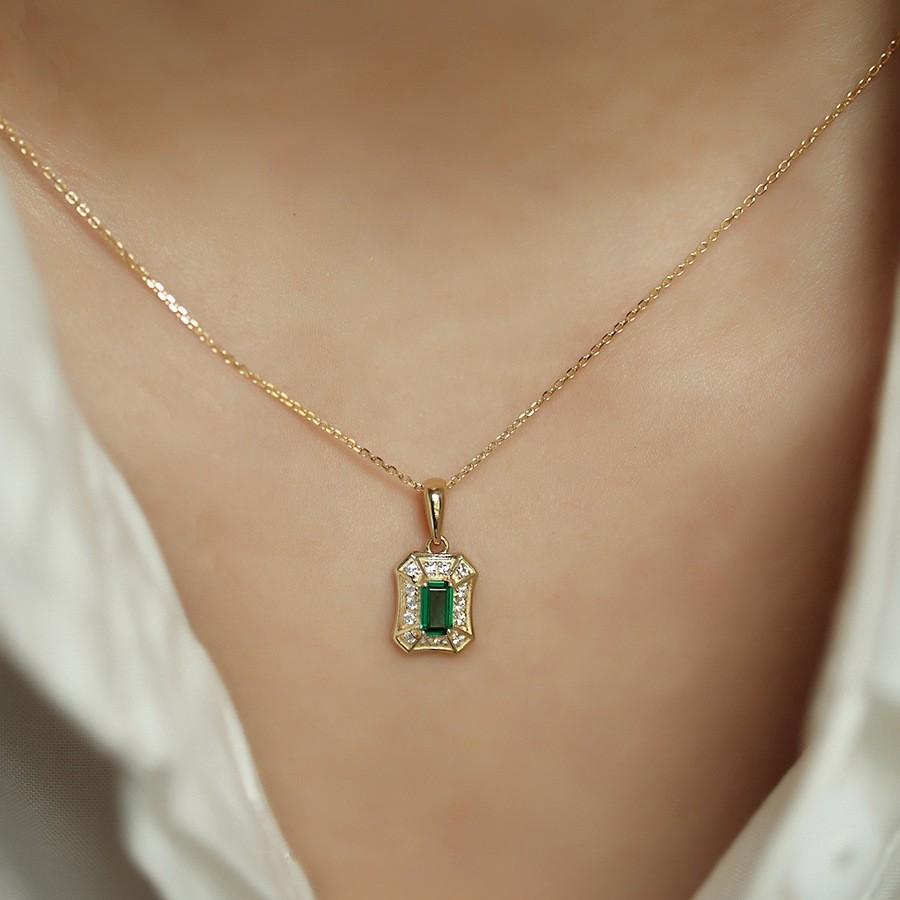 

925 Sterling Silver Plated 18K Gold Vintage Green Zircon Pendant Necklace for Women High Quality Temperament Jewelry Silver