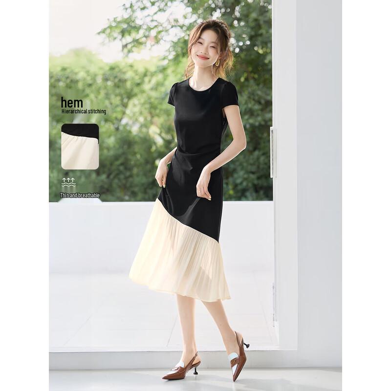 

Mohan Yimei Spliced Color Block French Midi Dress S