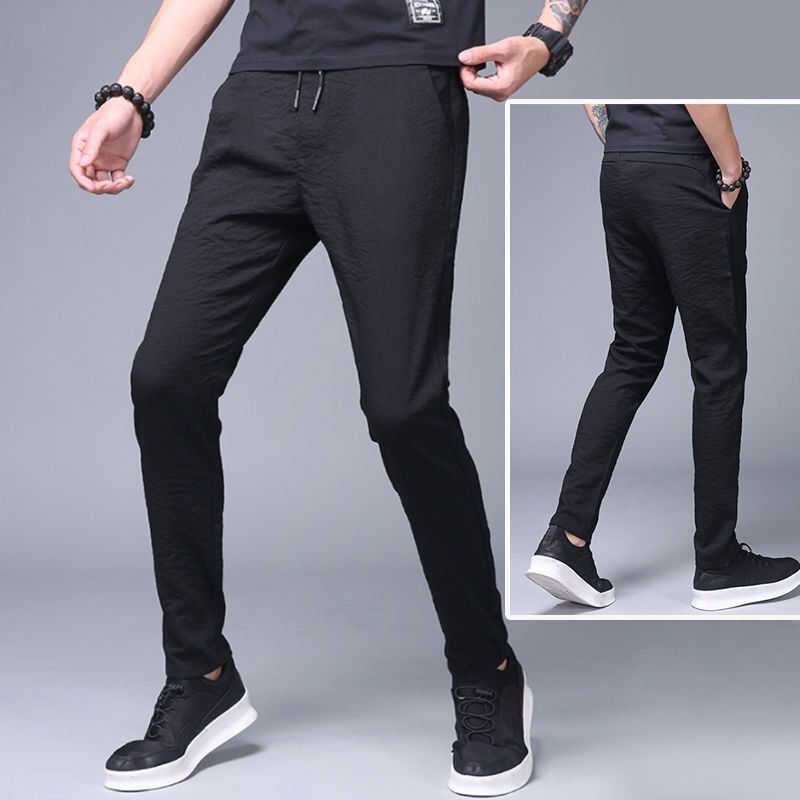 Ice silk autumn long pants men's ant casual pants spring and summer thin loose straight sweatpants men