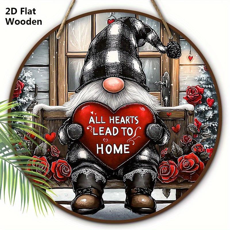 

Деревянная табличка в деревенском стиле с очаровательным узором гнома - Романтическое произведение искусства для входной двери, настенный декор - Идеальное рождественское украшение 20cm/7.87in красный